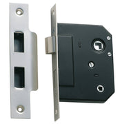 3 Lever Bathroom Lock (57mm Backset), Sat Chrome