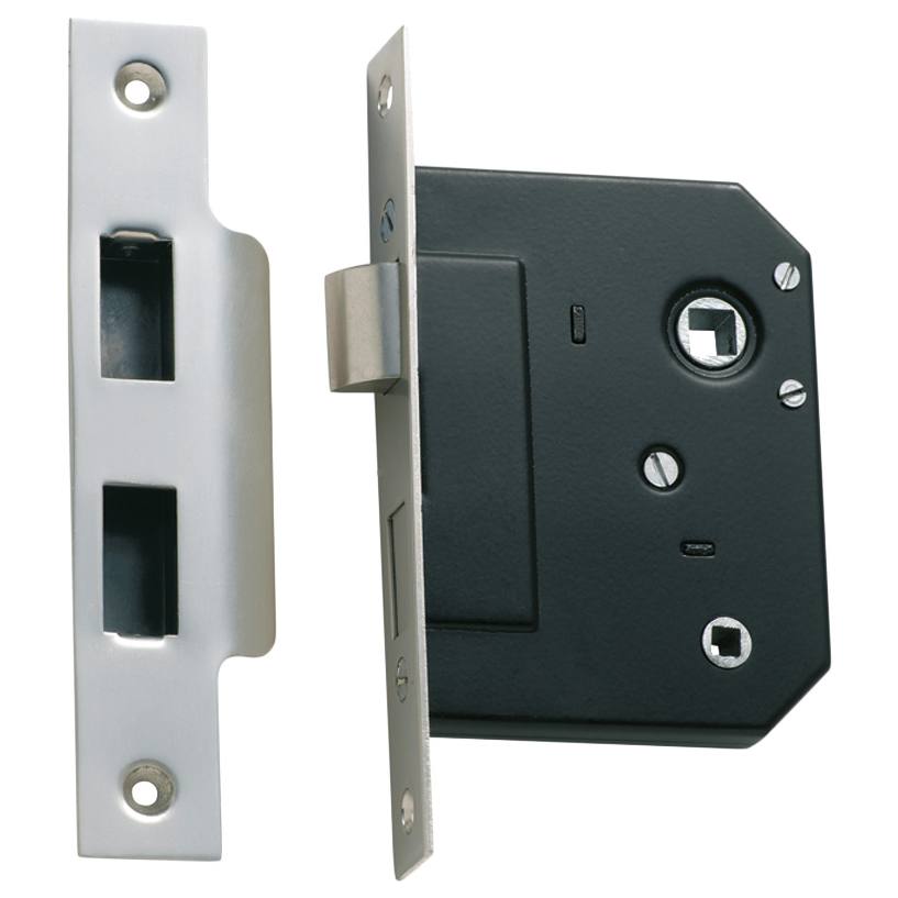 3 Lever Bathroom Lock (57mm Backset), Sat Chrome