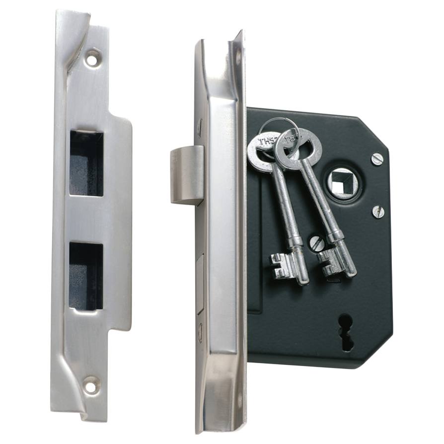 3 Lever Rebated Lock (57mm Backset), Sat Chrome