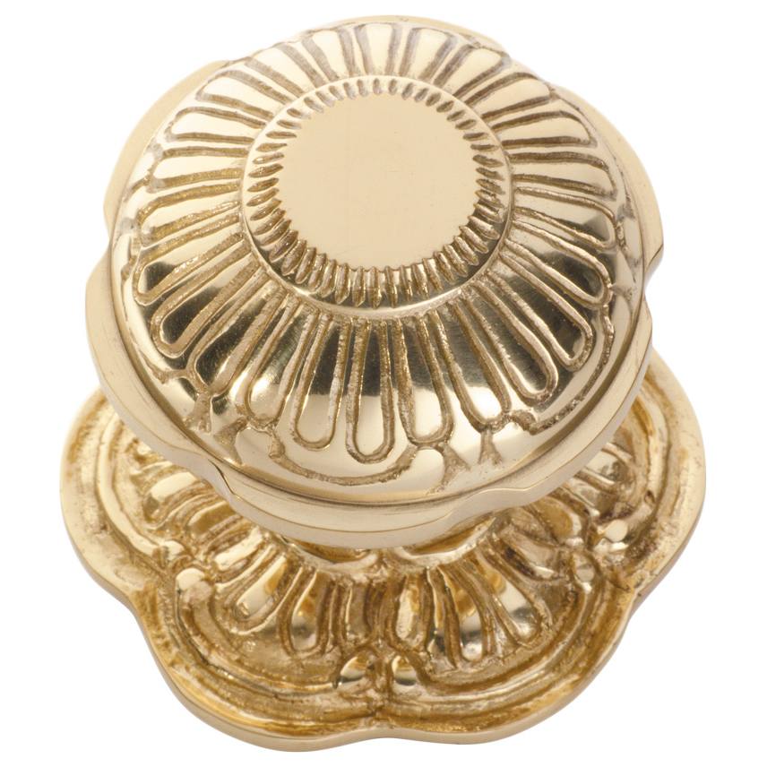 Nouveau Centre Door Knob, Polished Brass