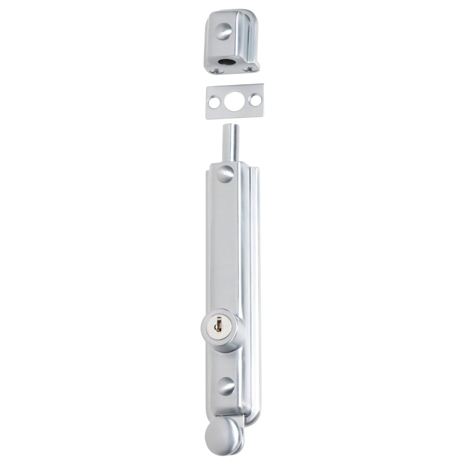 Surface Mounted Locking Door Bolt, Satin Chrome
