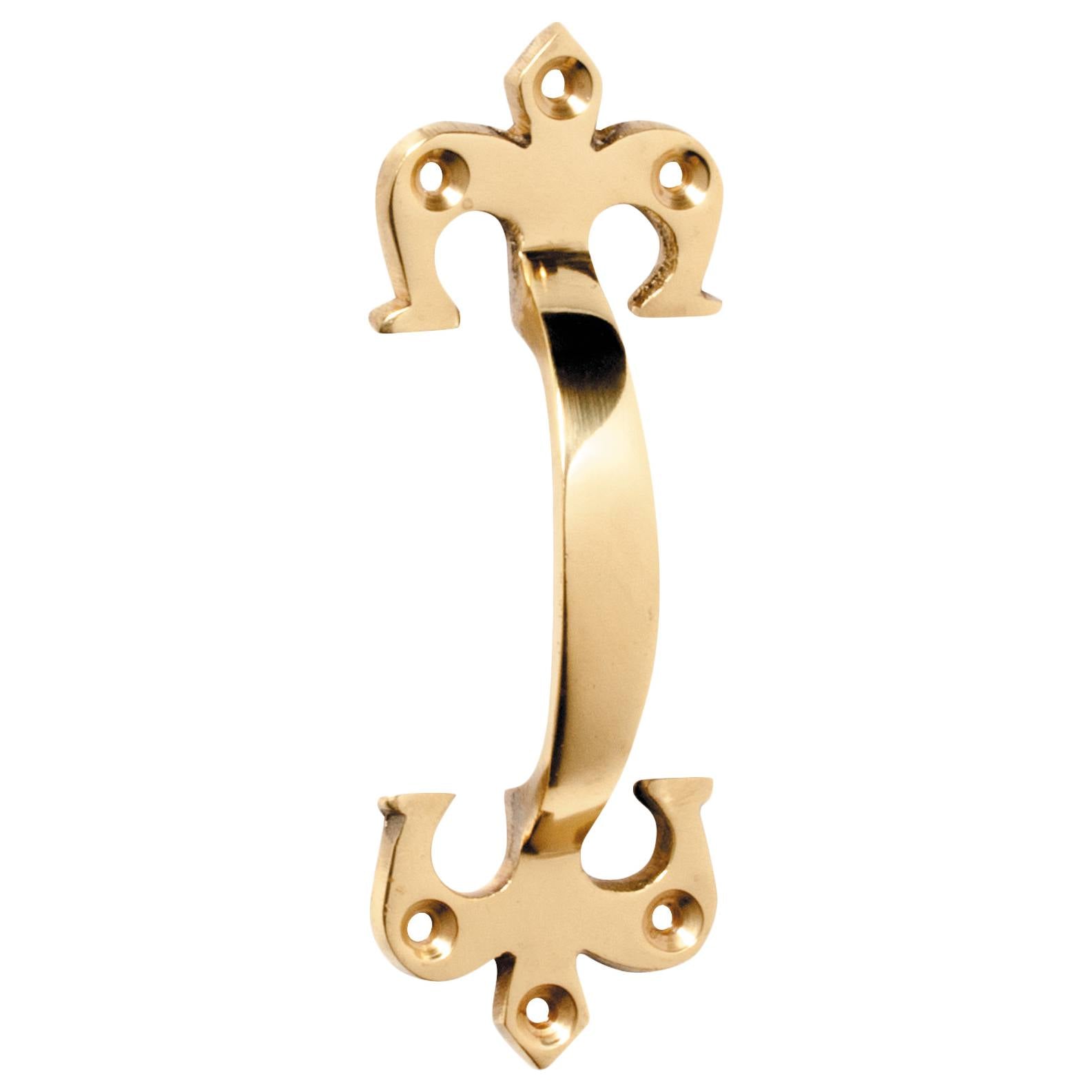 10cm Fleur De Lys D-Pull Handle, Polished Brass