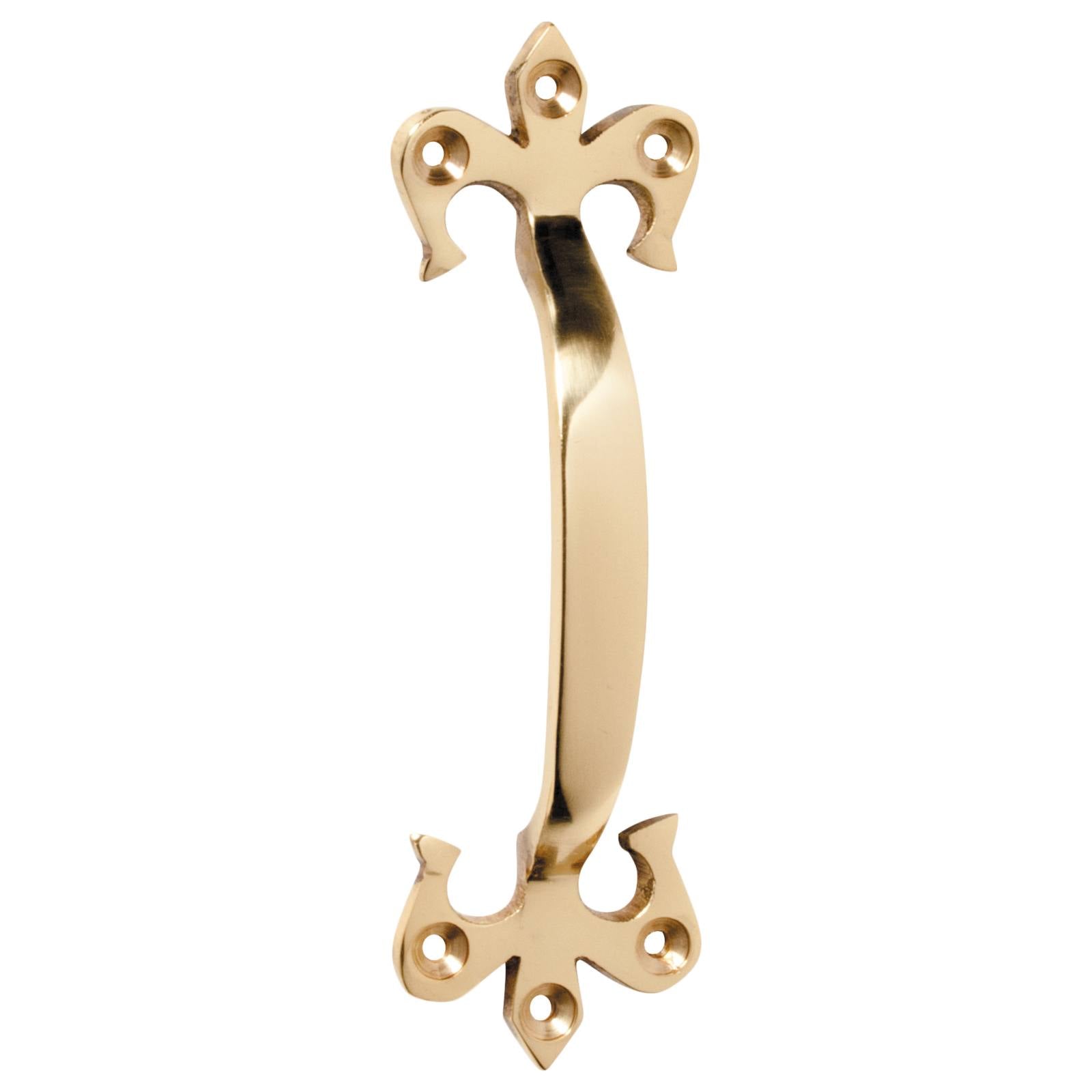 13cm Fleur De Lys D-Pull Handle, Polished Brass