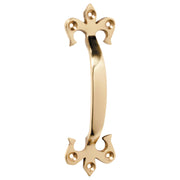 13cm Fleur De Lys D-Pull Handle, Polished Brass
