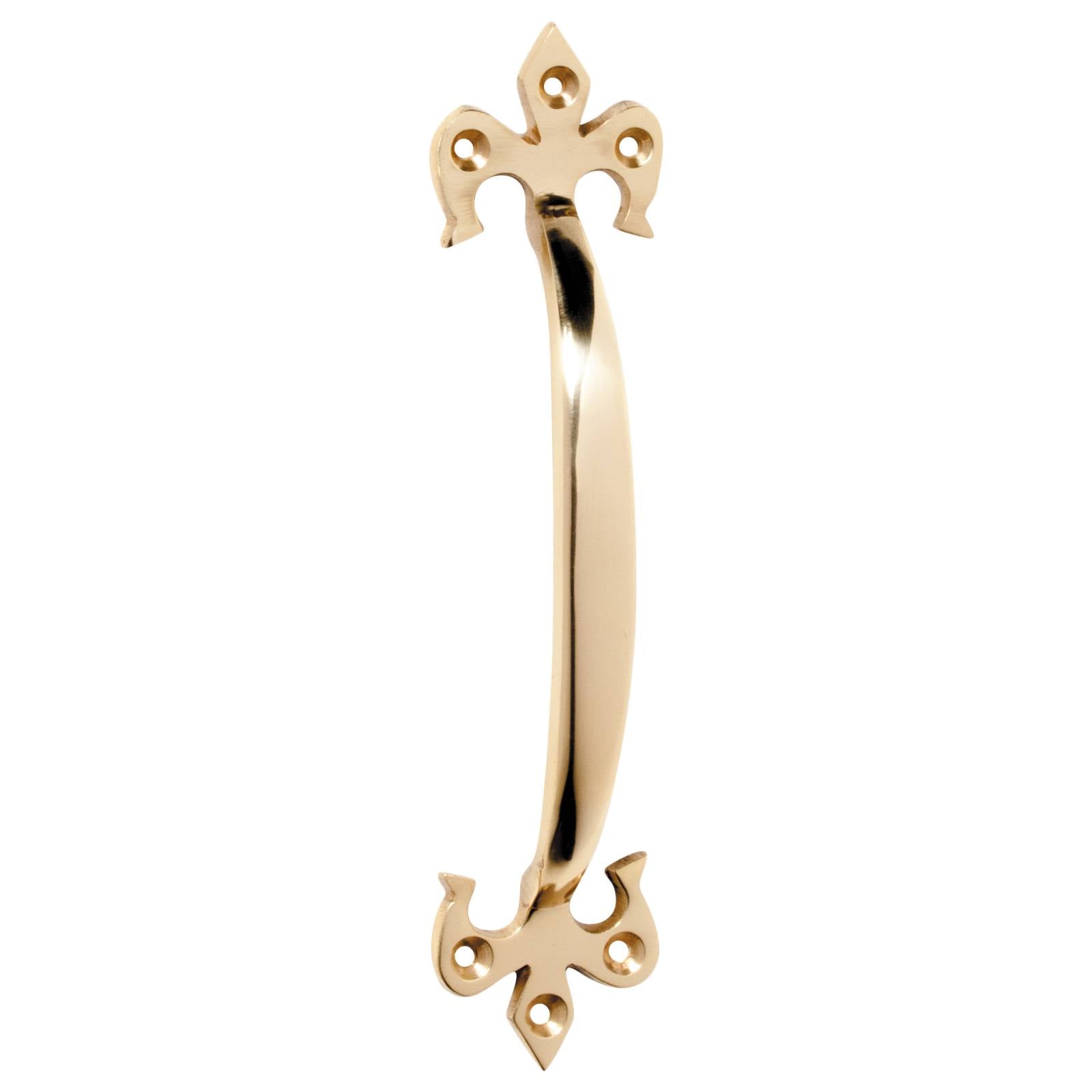 16.5cm Fleur De Lys D-Pull Handle, Polished Brass