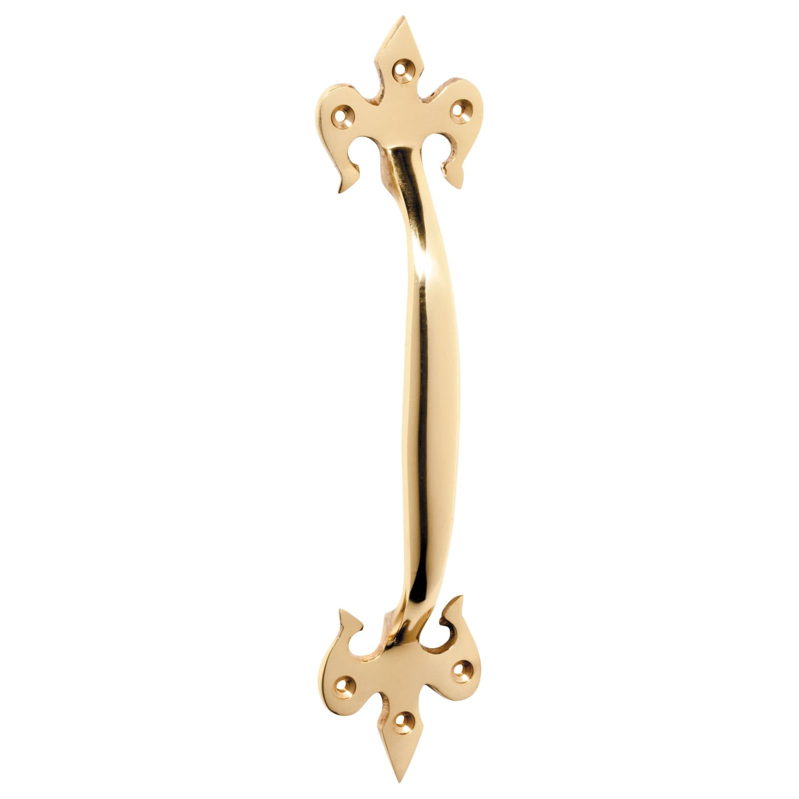 23cm Fleur De Lys D-Pull Handle, Polished Brass