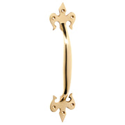 23cm Fleur De Lys D-Pull Handle, Polished Brass