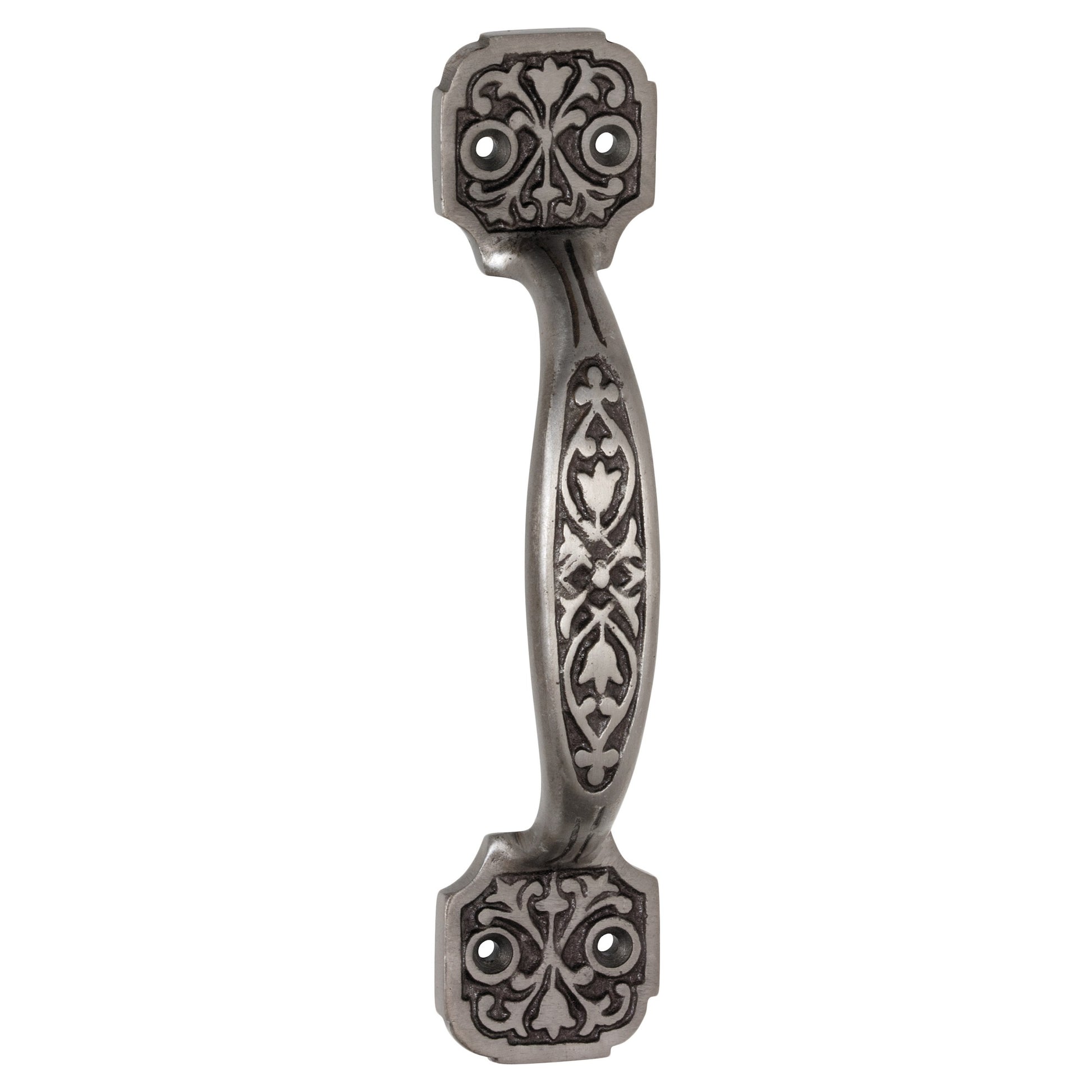 Detailed Decorative D-Pull Handle, Polished Metal