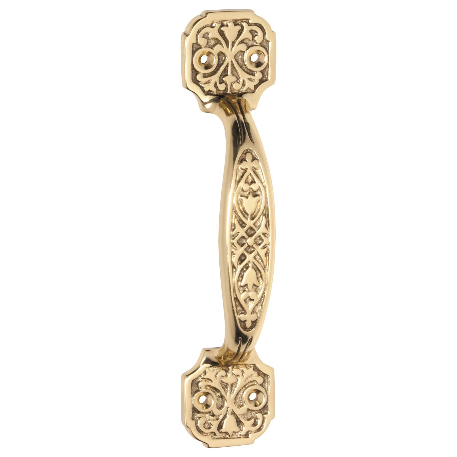 Detailed Decorative D-Pull Handle, Polished Brass