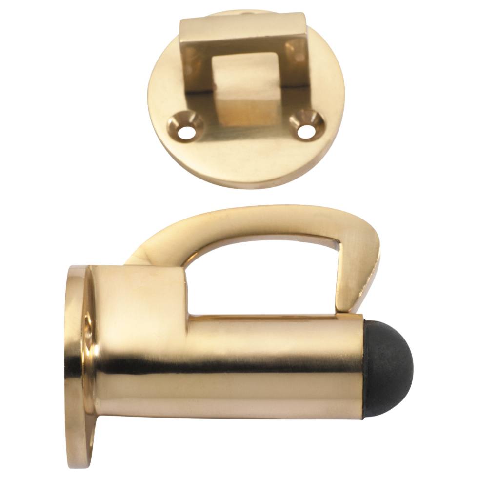 Wall Mount Hook Door Stop, Polished Brass