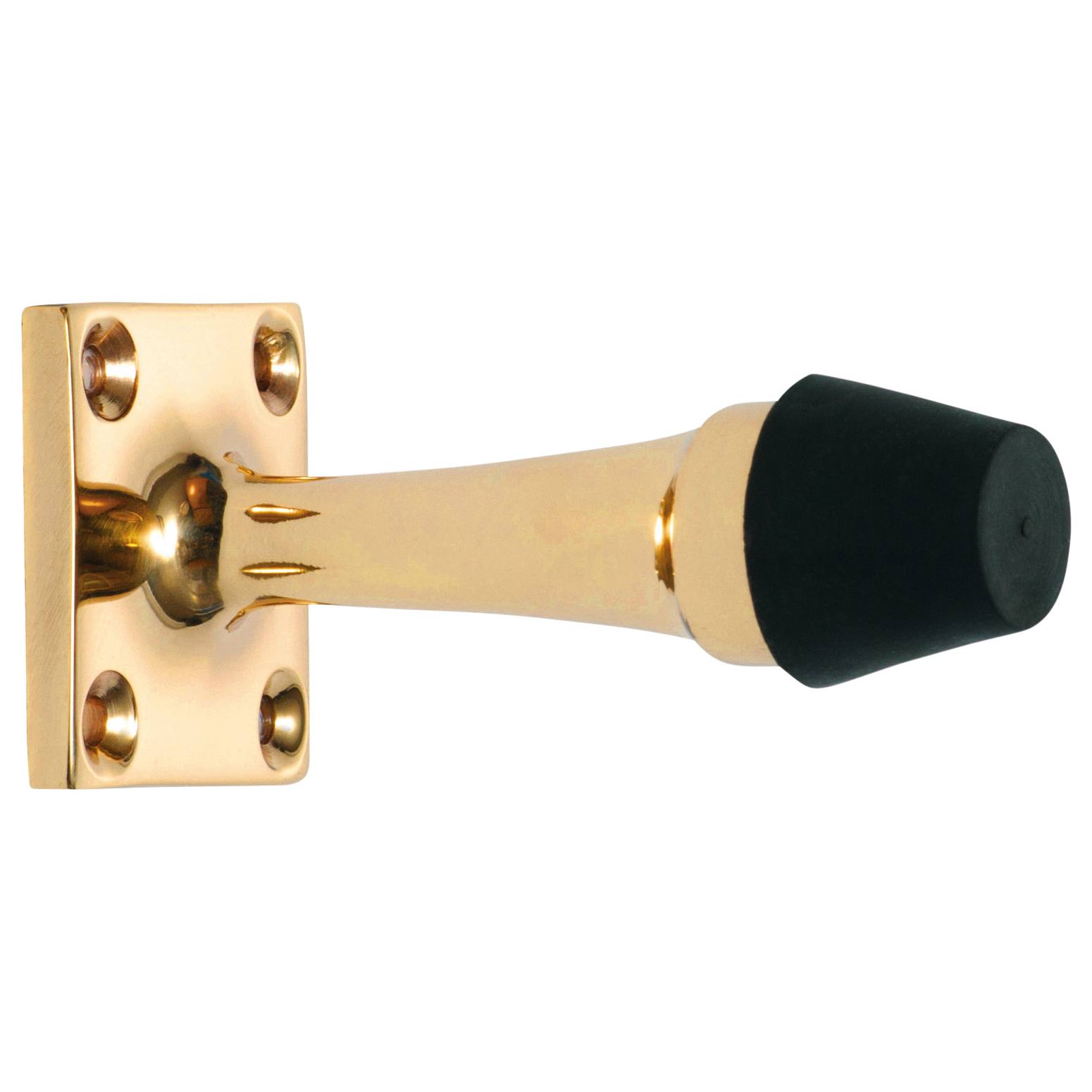 Wall Mount Door Stop w/Square Base, Polished Brass