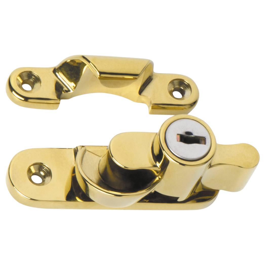 Rounded Key Locking Sash Fastener, Polished Brass
