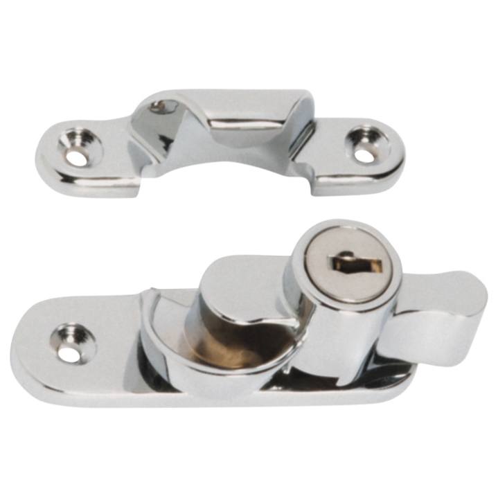 Rounded Key Locking Sash Fastener, Satin Chrome