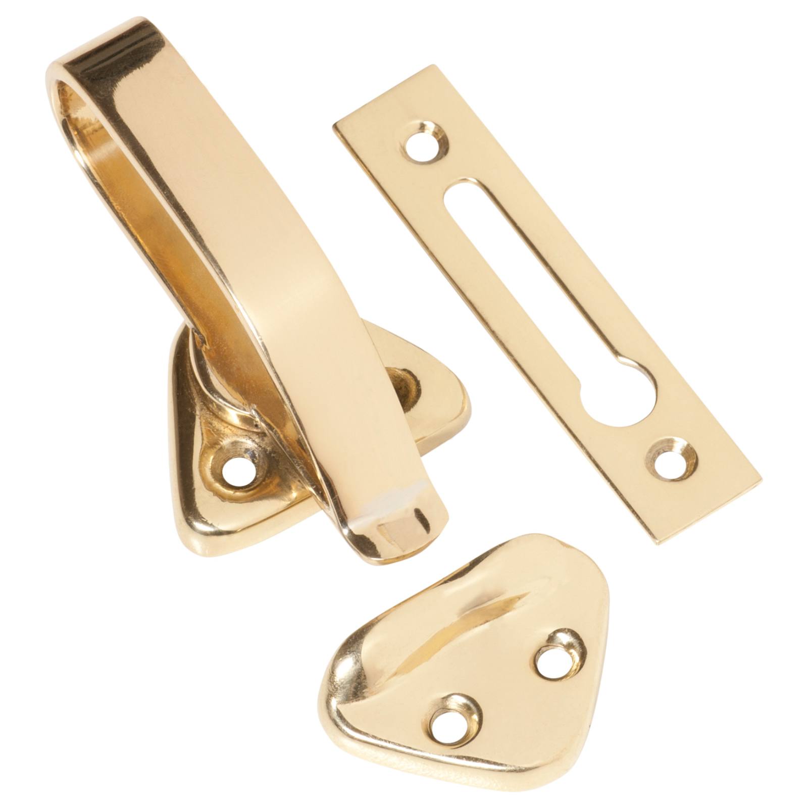 Hopper Window Catch, Polished Brass