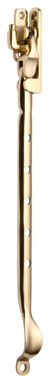 Curved Sidemount Casement Stay, Polished Brass