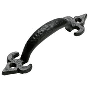12.5cm Iron Fleur De Lys D-Pull Handle, Matte Blk