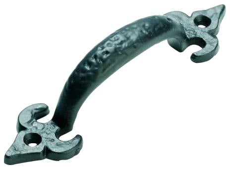 12.5cm Iron Fleur De Lys D-Pull Handle, Matte Blk