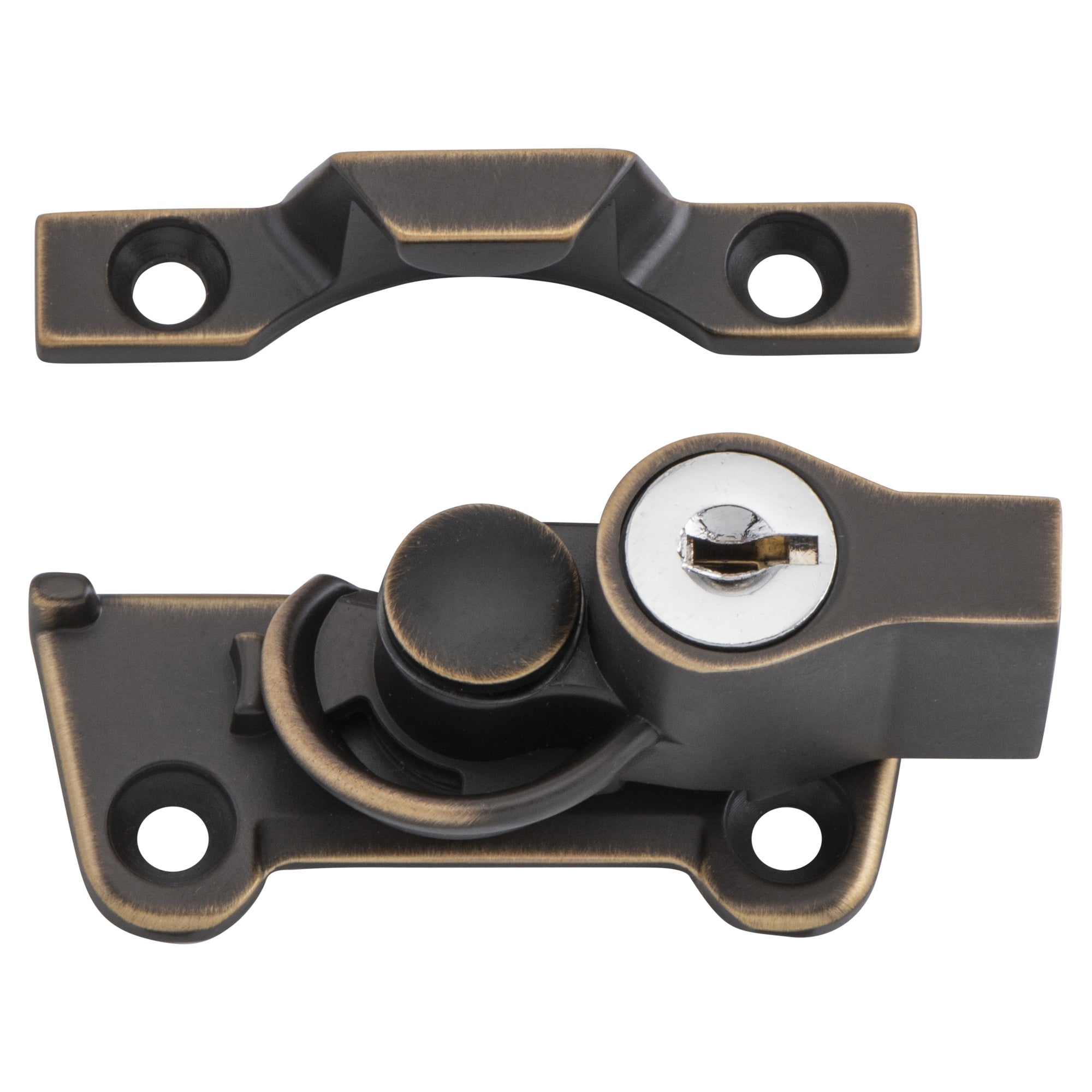 Sash Fastener Locking Wide Base Zinc Alloy AB, Antique Brass