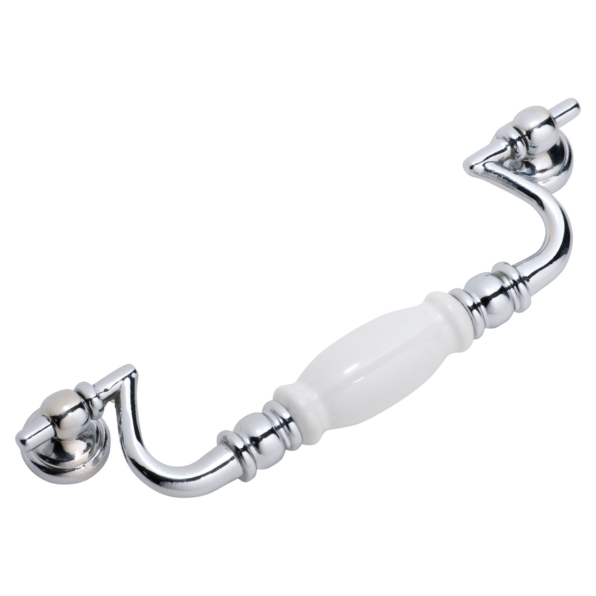 Cabinet Pull Handle White Porcelain Drop Pull CTC160mm, Chrome Plated