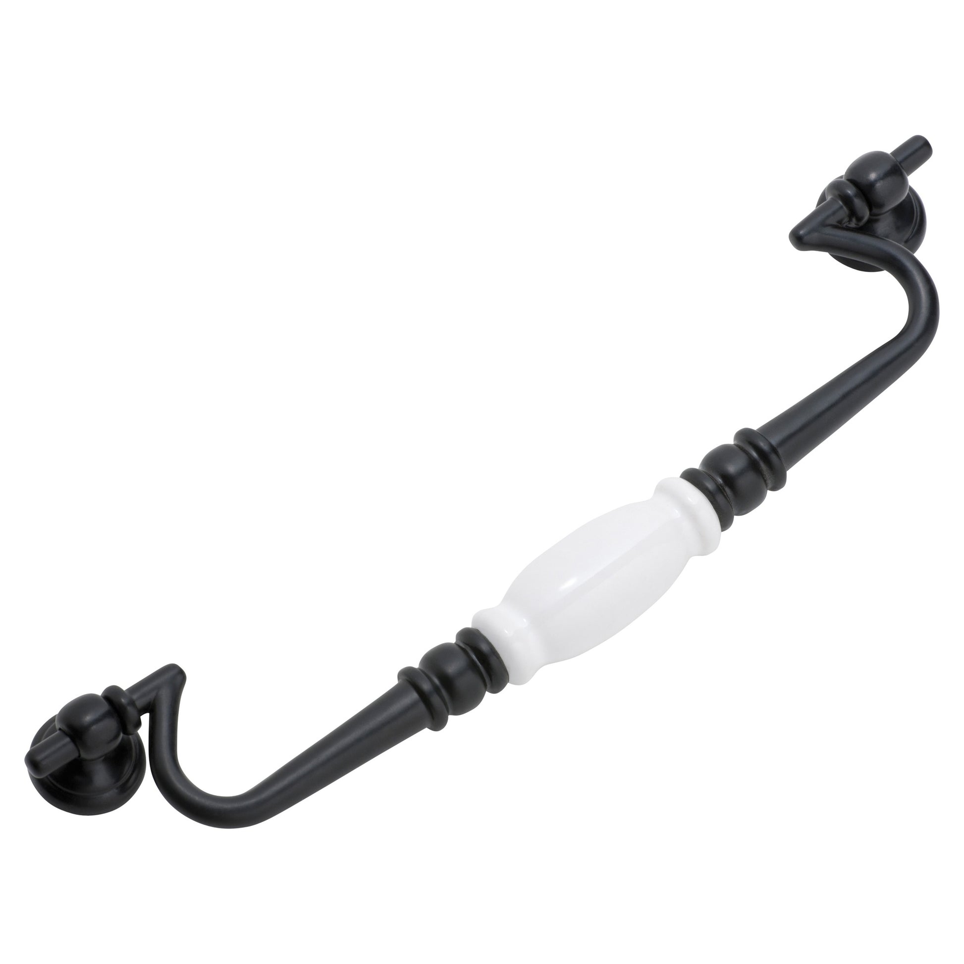Cabinet Pull Handle White Porcelain Drop Pull, Matt Black