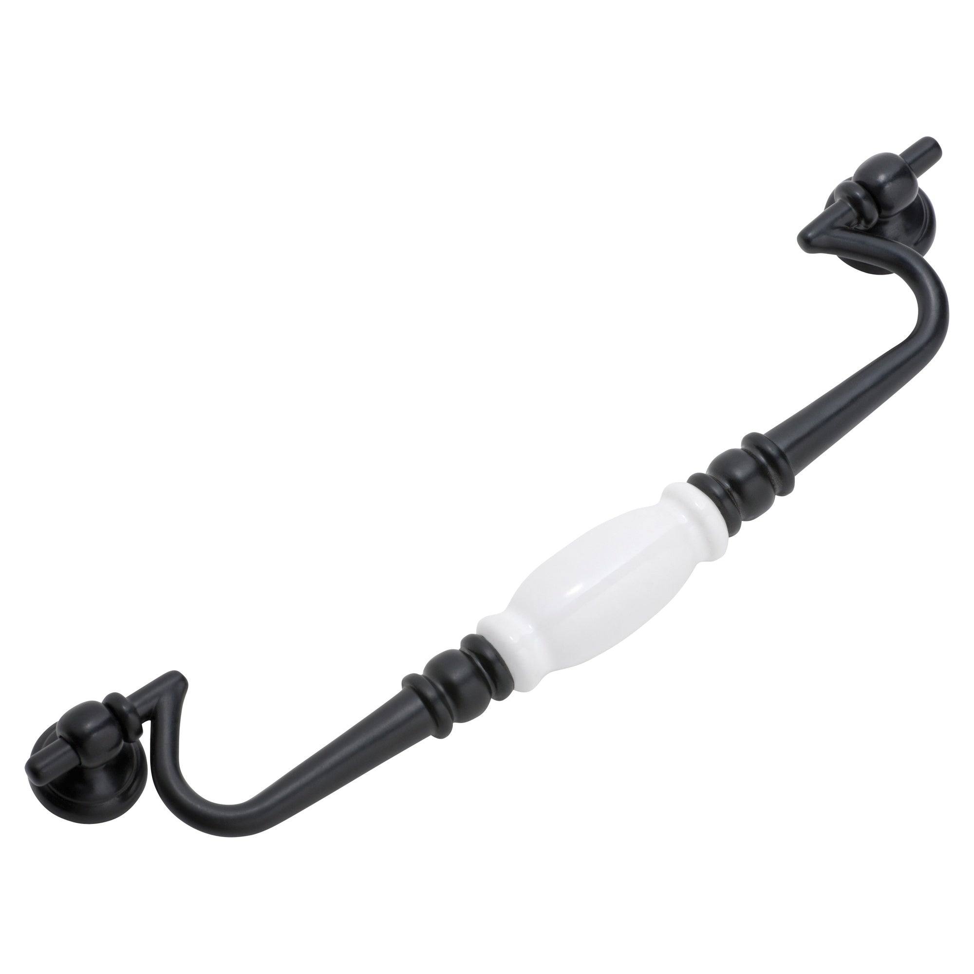 Cabinet Pull Handle White Porcelain Drop Pull, Matt Black