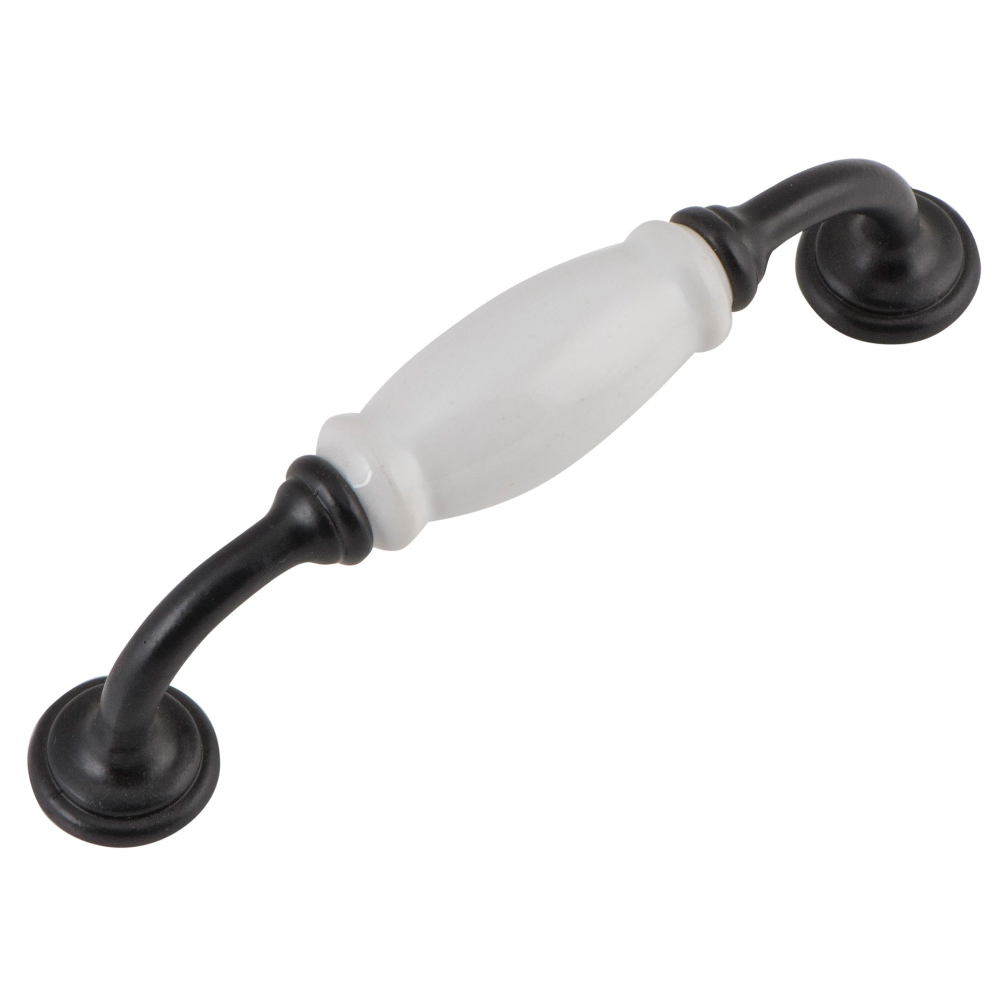 Cabinet Pull Handle White Porcelain CTC128mm, Matt Black