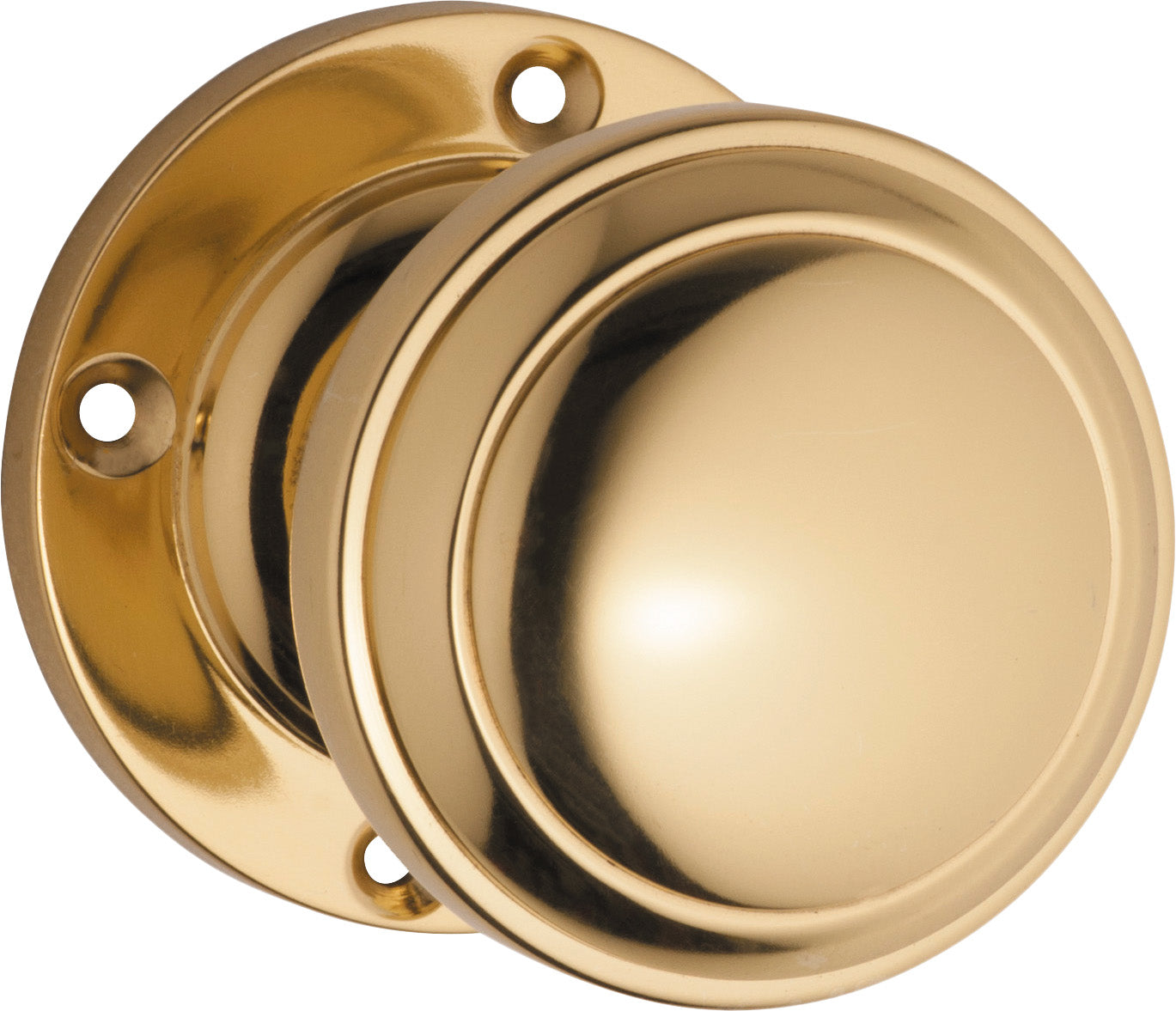 Milton Knob on Rose Set, Unlacquered Polished Brass