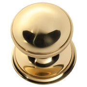 Centre Door Knob Round Unlacquered P86mm Backplate 85mm, Polished Brass