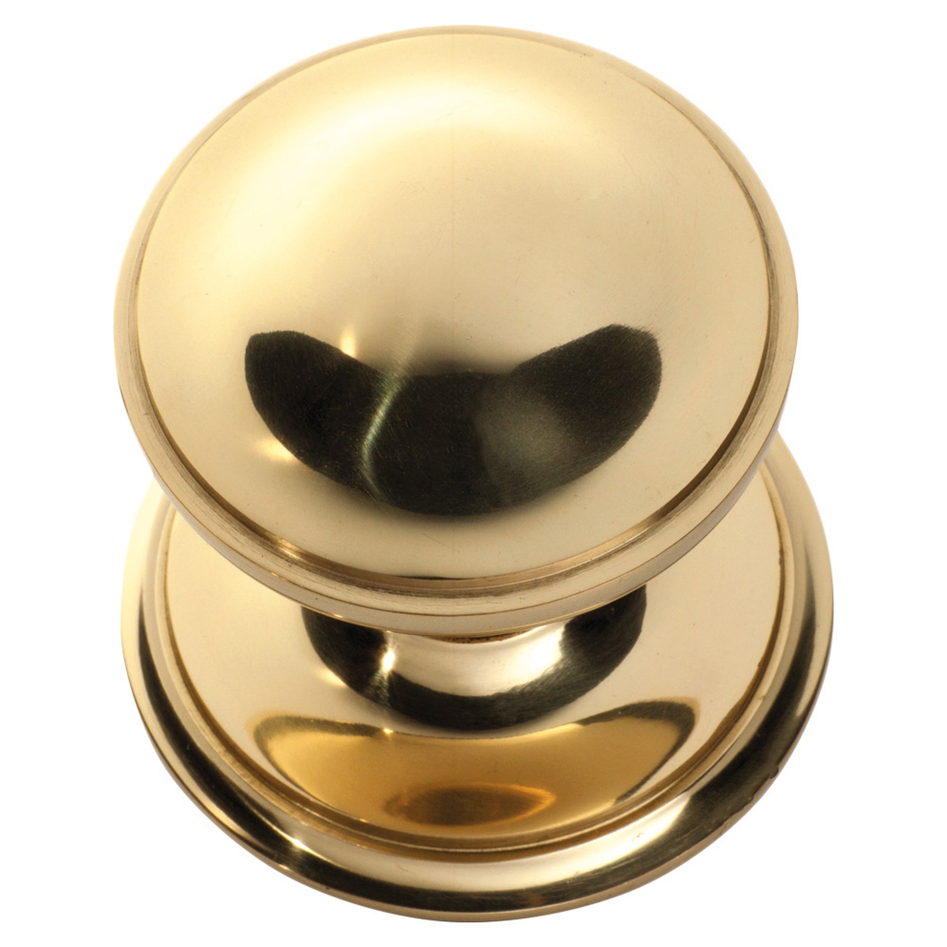 Centre Door Knob Round Unlacquered P86mm Backplate 85mm, Polished Brass