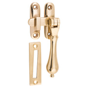 Casement Fastener Teardrop Long Throw Unlacquered Drop 95mm, Polished Brass