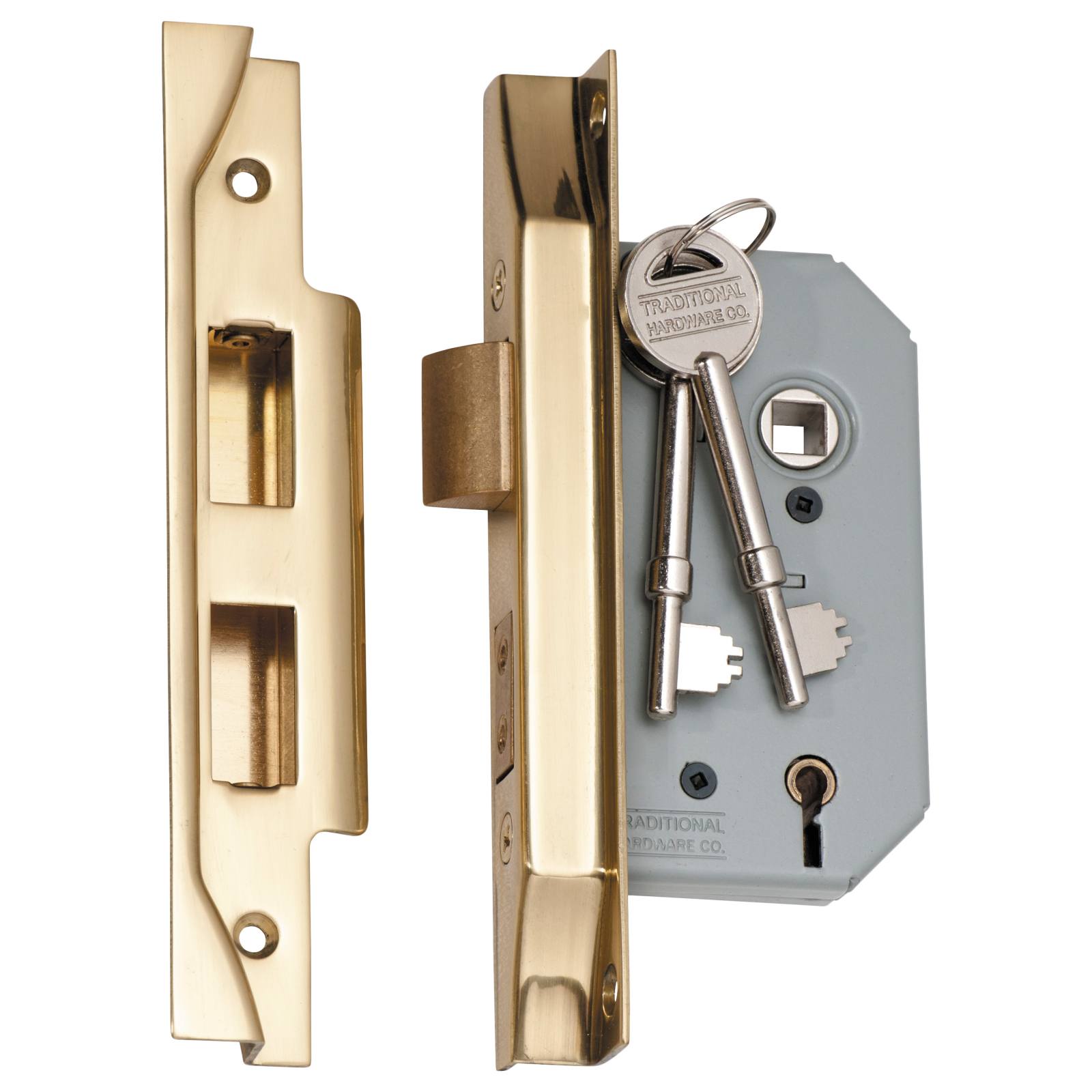 Rebated 5 Euro Lever Lock (46mm Backset), P. Brass