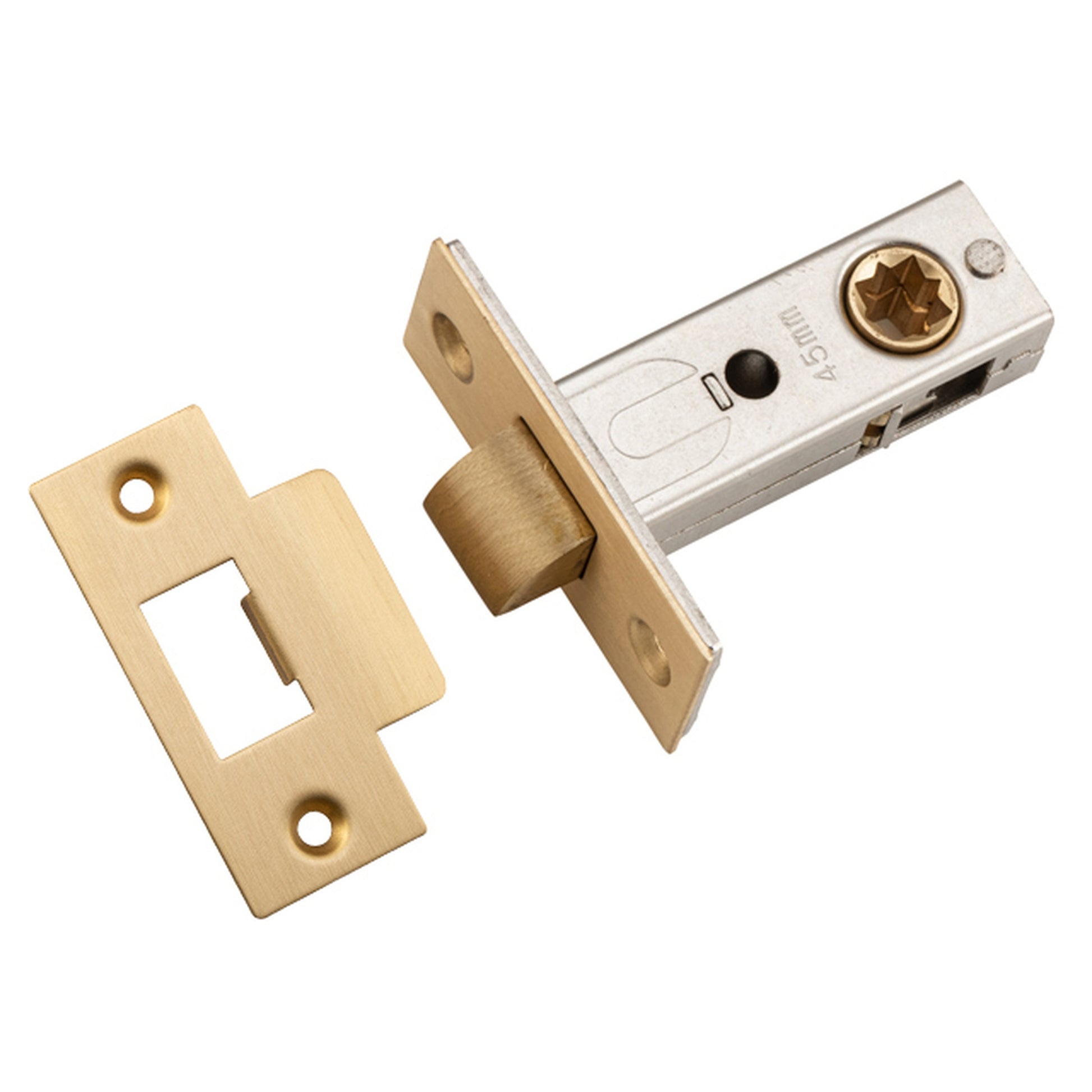 Tube Latch Split Cam Hard Sprung 'T' Striker Backset 45mm, Brushed Brass