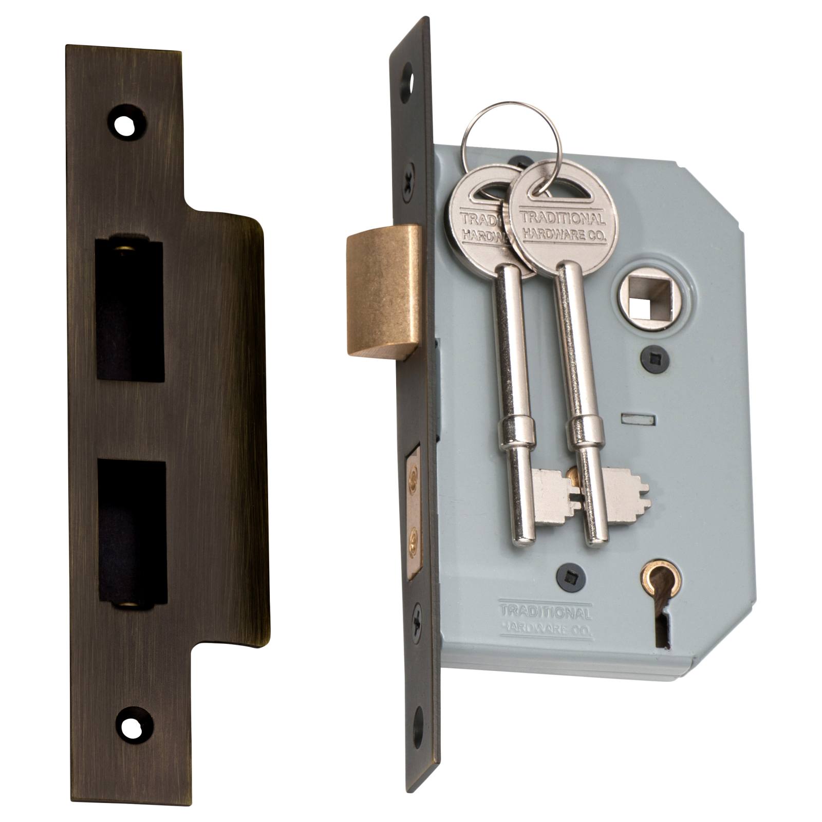 New 5 Lever Mortice Lock (46mm Backset), Atq Brass