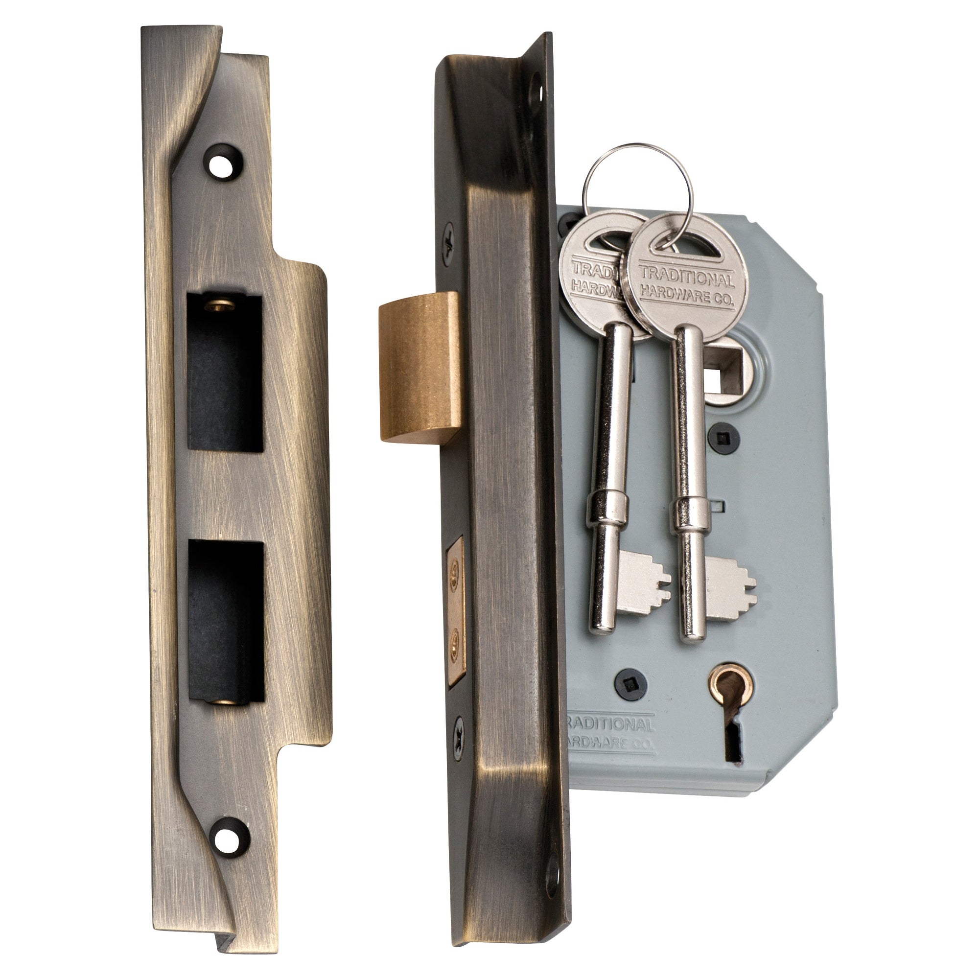 Mortice Lock 5 Lever Rebated AB CTC57mm BS 46mm, Antique Brass