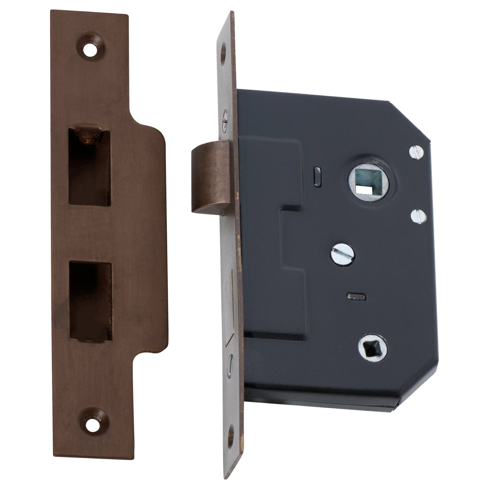 3 Lever Bathroom Lock (44mm Backset), Atq Brass