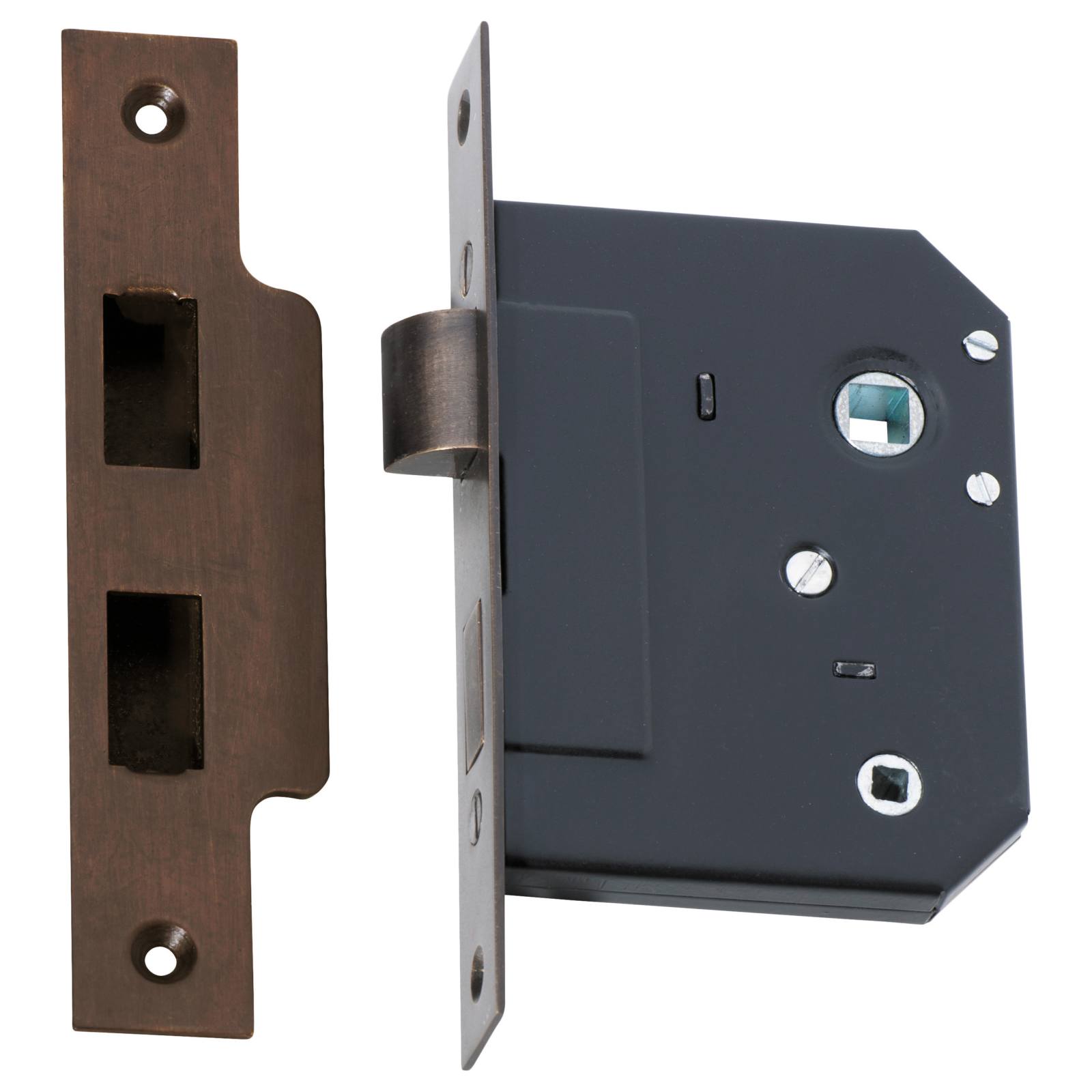 3 Lever Bathroom Lock (57mm Backset), Atq Brass