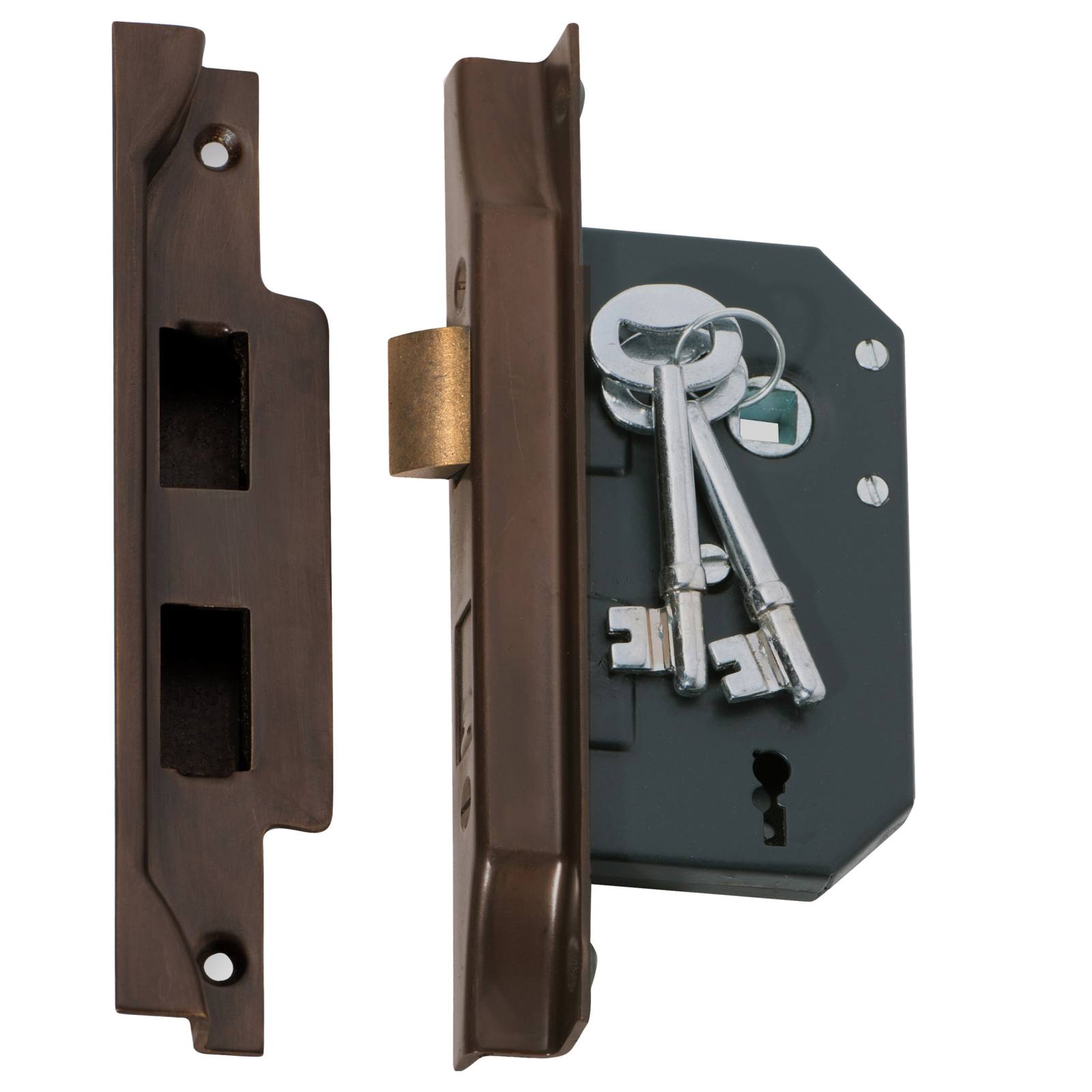 3 Lever Rebated Lock (57mm Backset), Antique Brass