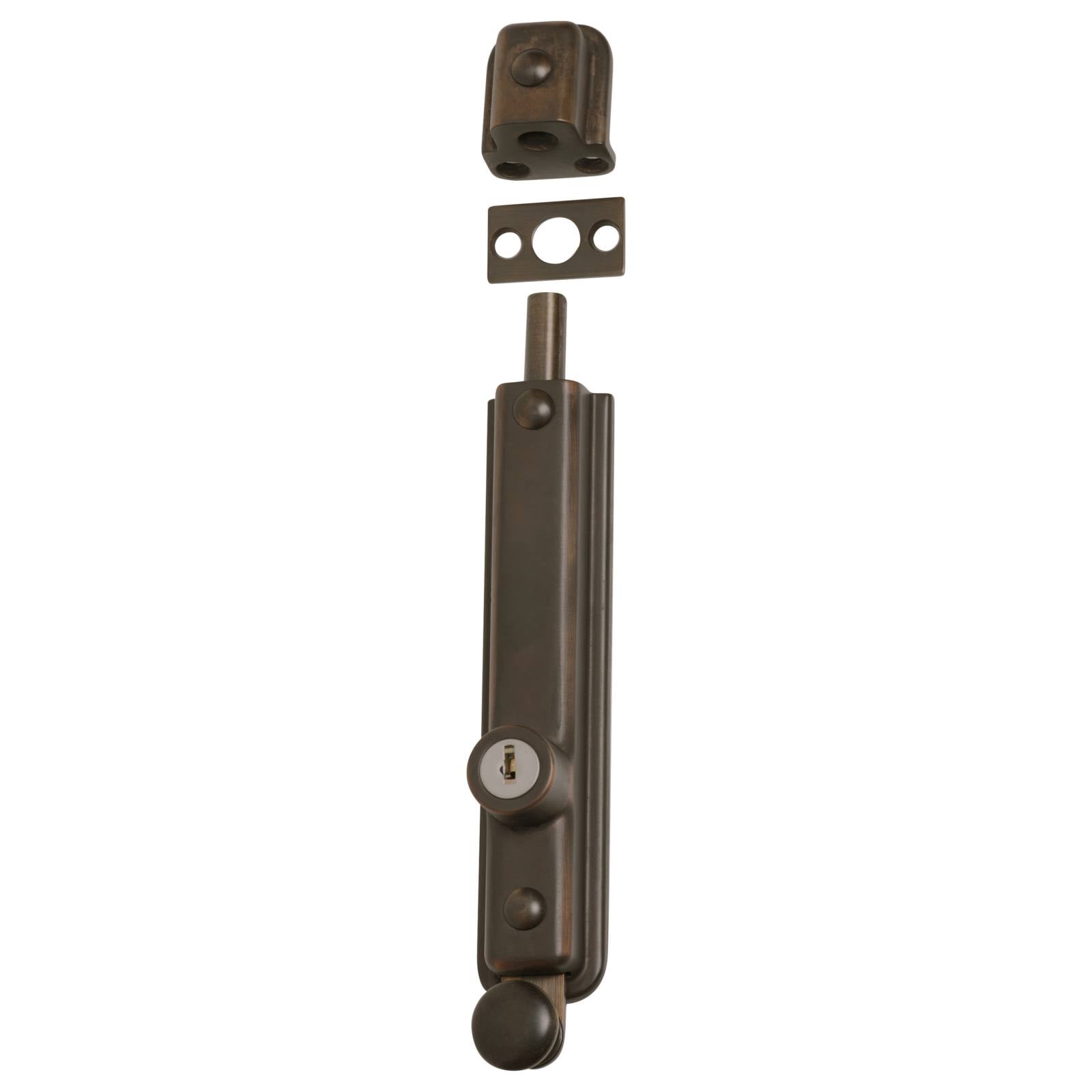 Surface Mounted Locking Door Bolt, Antique Brass