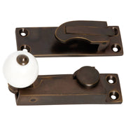 Porcelain Ball Sash Fastener, Antique Brass