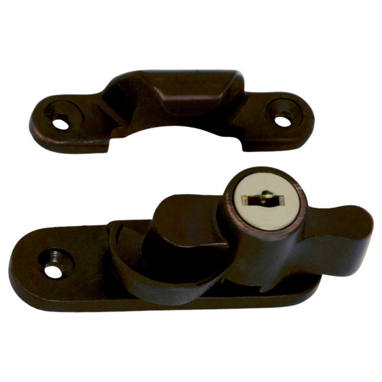 Rounded Key Locking Sash Fastener, Antique Brass