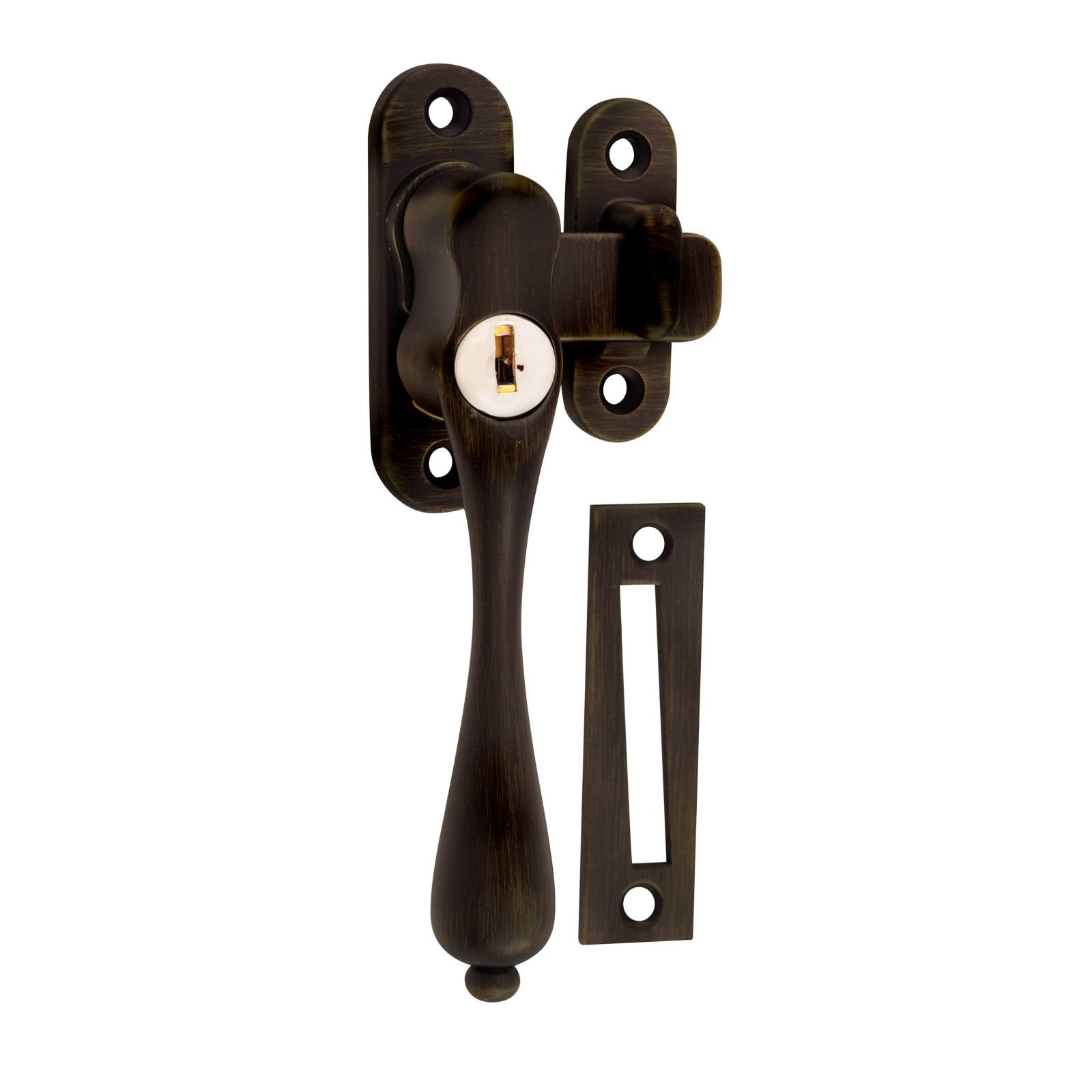 Locking Teardrop Casement Fastener (LH), Atq Brass