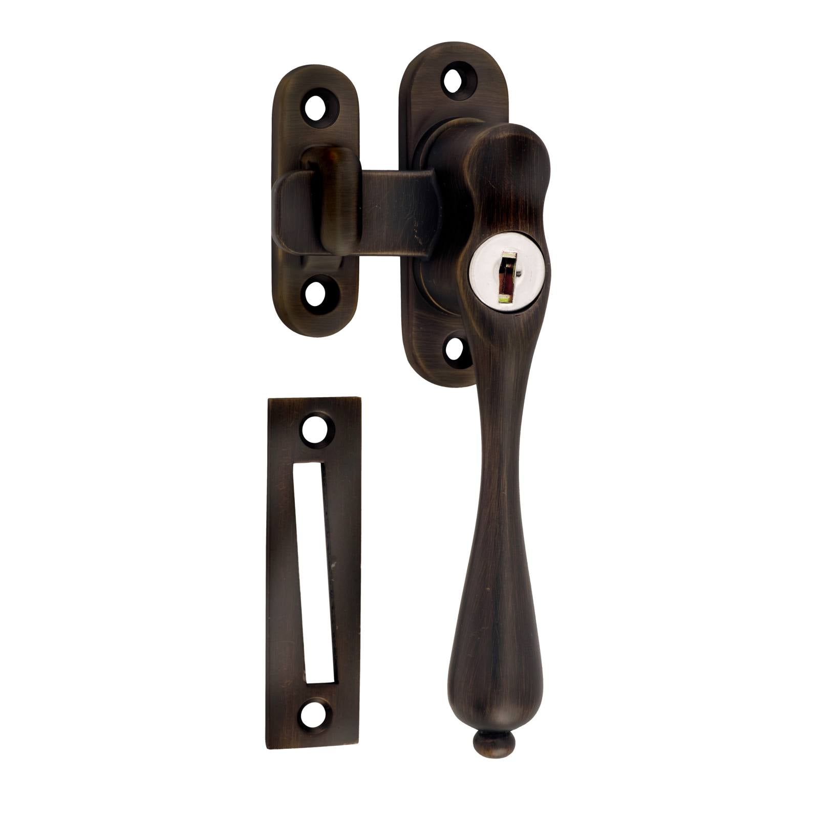 Locking Teardrop Casement Fastener (RH), Atq Brass