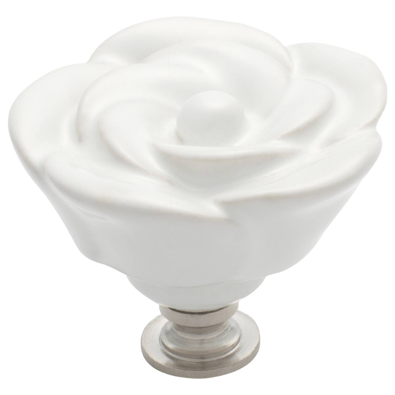 5cm Ceramic Flower Cupboard Knob, White/Chrome