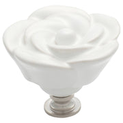 5cm Ceramic Flower Cupboard Knob, White/Chrome