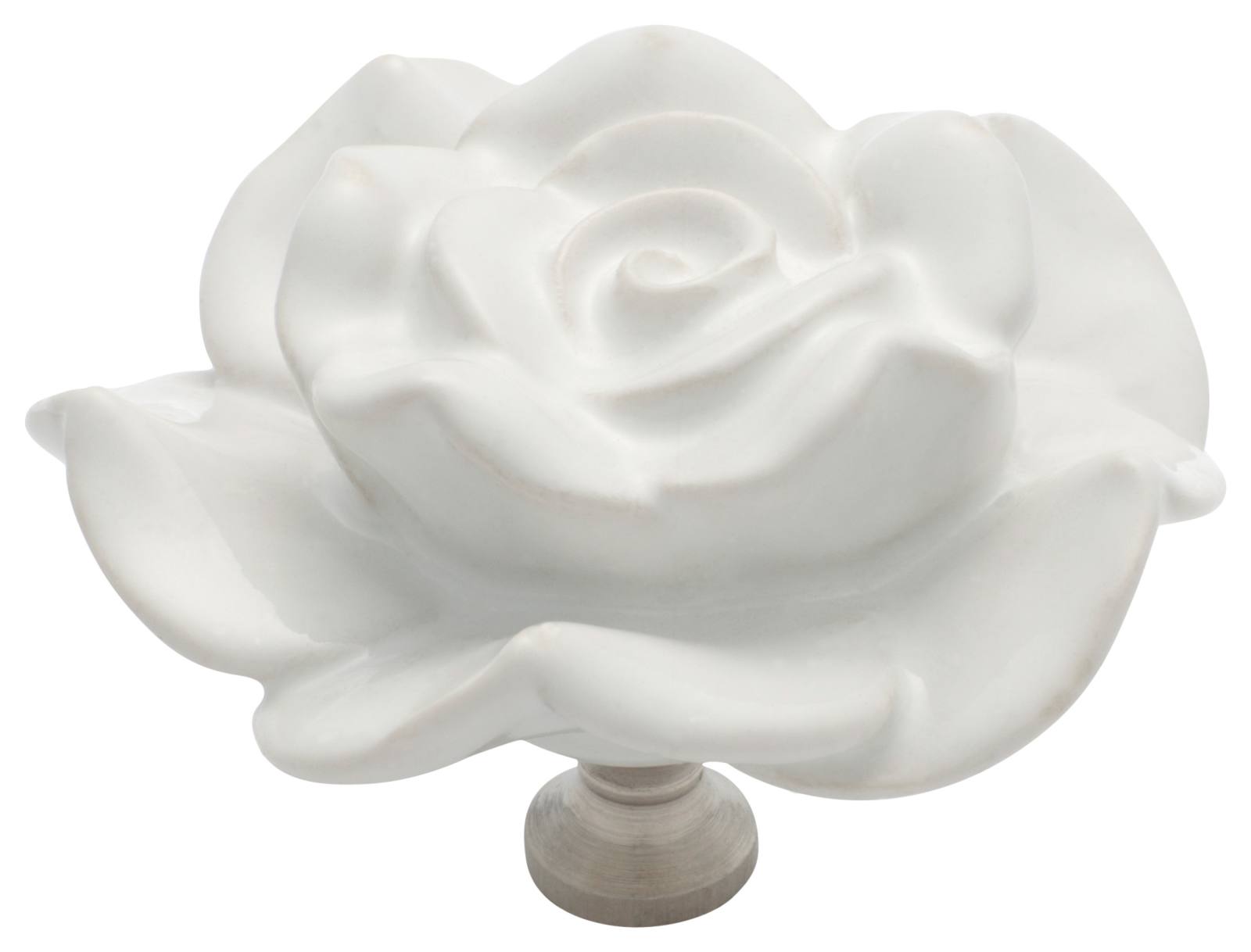6cm Ceramic Flower Cupboard Knob, White/Chrome