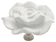 6cm Ceramic Flower Cupboard Knob, White/Chrome