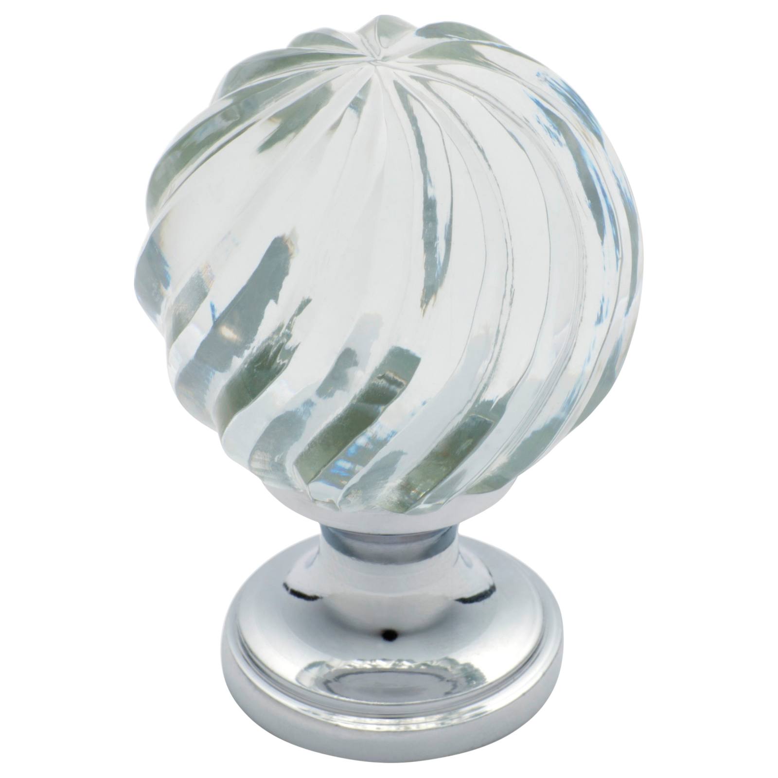 Large Fluted Swirl Glass Cupboard Knob, Chrome