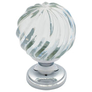 Large Fluted Swirl Glass Cupboard Knob, Chrome