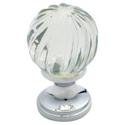 Small Fluted Swirl Glass Cupboard Knob, Chrome, Clear Glass & Chrome