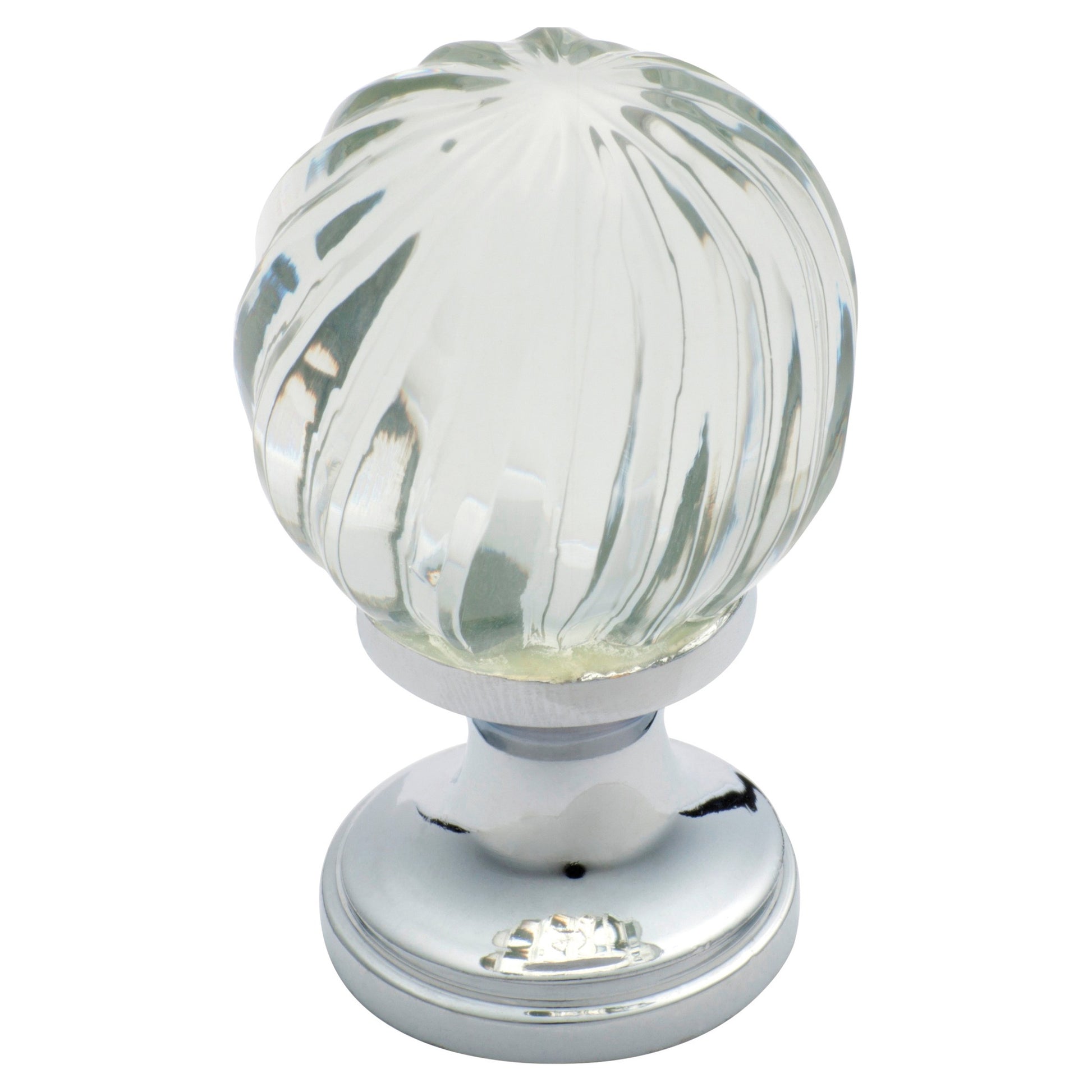 Small Fluted Swirl Glass Cupboard Knob, Chrome, Clear Glass & Chrome